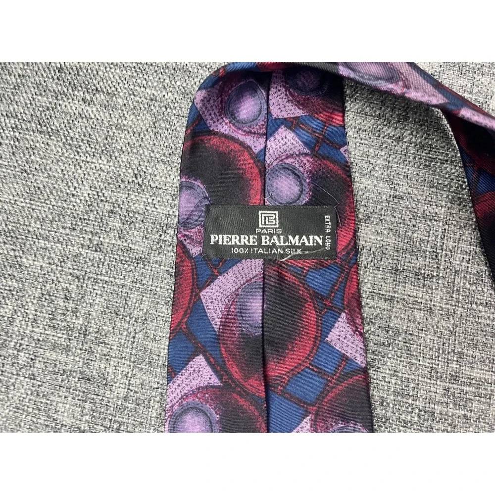Pierre Balmain Paris Extra Long Silk Tie Red Purple Geometric Orb Italy 64in